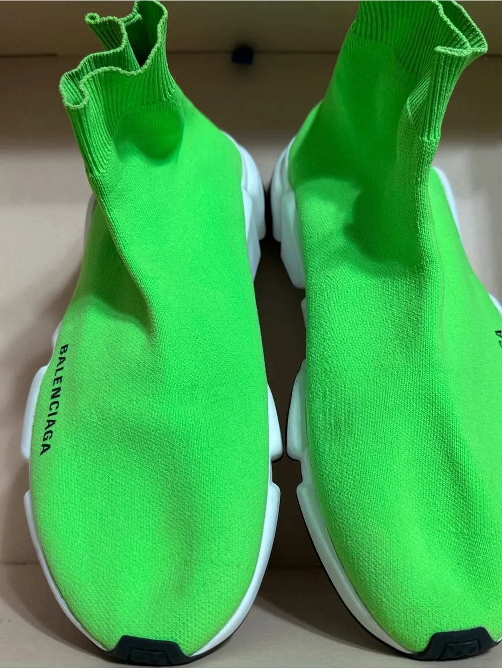 Balenciaga Men's Neon Green Sock Sneakers with White Soles